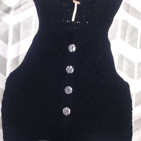 Free People Black Wool Knit Sweater Vest Button Up - Picture 6 of 7